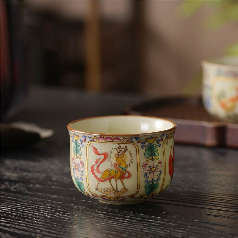 Cyoluk Ceașcă de ceai ceramică, model cocoș, design octagonal, pentru o porție, set de ceai lux în cutie cadou