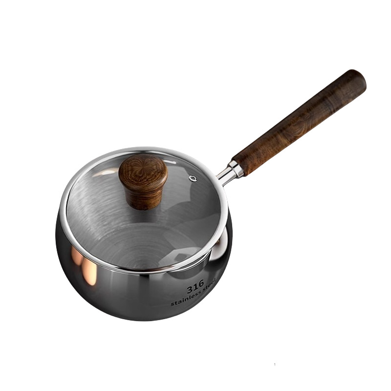 Oală pentru hrănire a bebelușilor din oțel inoxidabil 316, fără strat, compatibilă cu inducția, bază din trei straturi, capac de sticlă