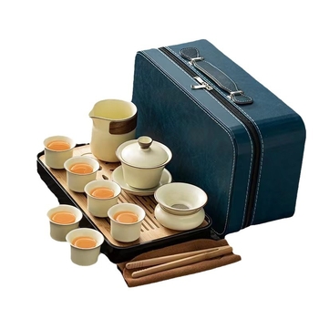 Set de ceai de călătorie în stil Ru Kiln, ceainic Kung Fu ceramic, cești și tavă pentru ceai