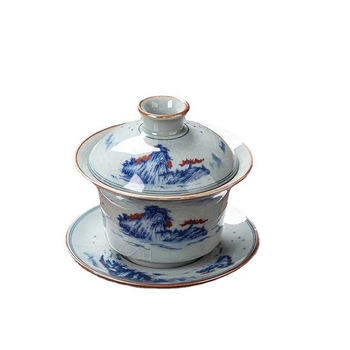 Set de ceai din ceramică cu glazură, stil retro, mare set pentru 6 persoane, cutie cadou