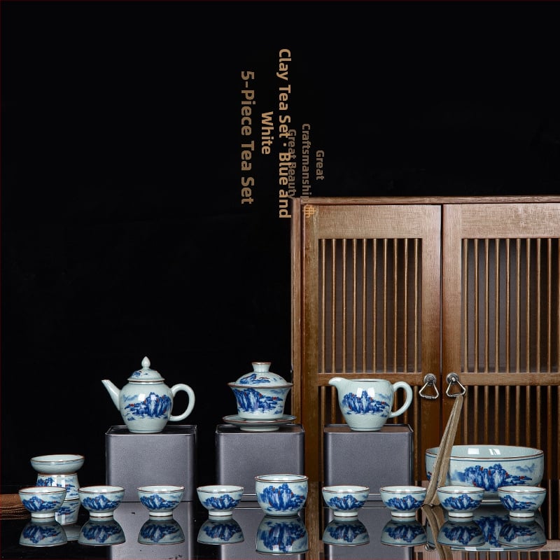 Set de ceai din ceramică cu glazură, stil retro, mare set pentru 6 persoane, cutie cadou