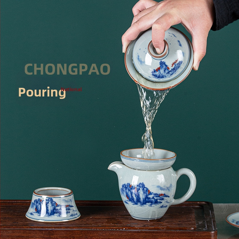 Set de ceai din ceramică cu glazură, stil retro, mare set pentru 6 persoane, cutie cadou