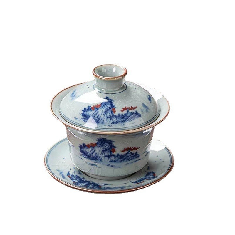 Set de ceai din ceramică cu glazură, stil retro, mare set pentru 6 persoane, cutie cadou