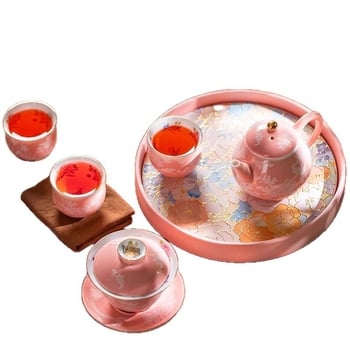 Set gaiwan cu ceașcă, 3 piese, pastel decor, pentru femei