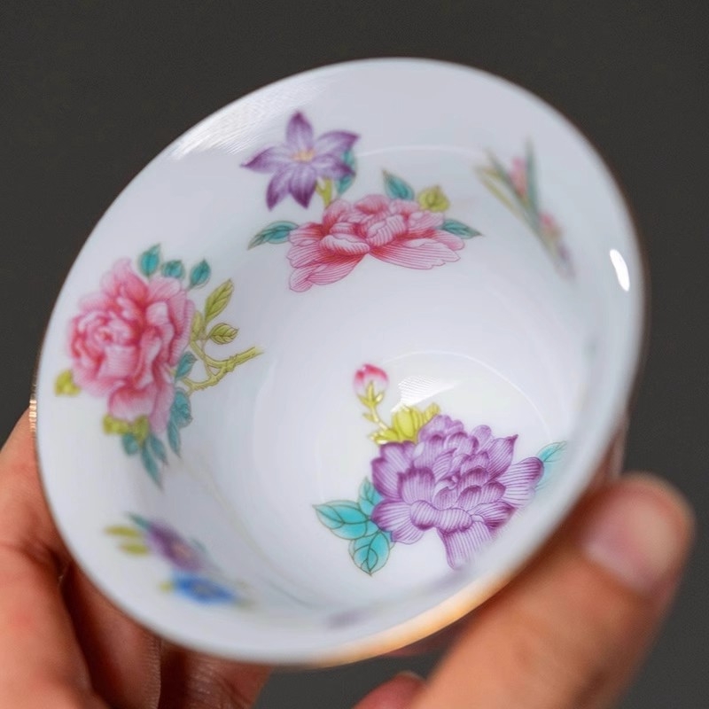 Set gaiwan cu ceașcă, 3 piese, pastel decor, pentru femei