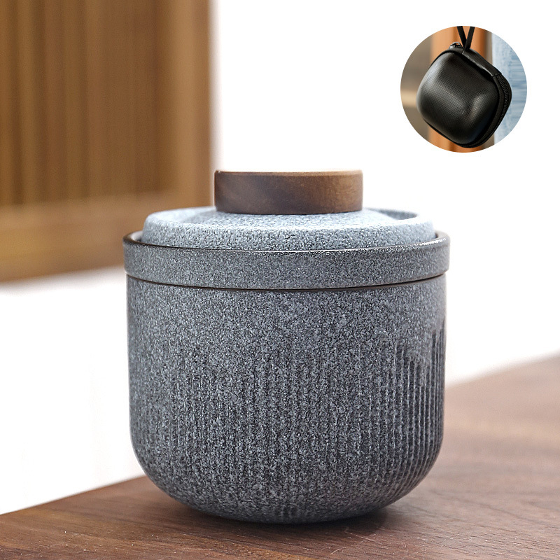 Set ceramic de ceai pentru călătorii, cu o ceainică și două cești, design în dungi, stil japonez, mini, portabil pentru exterior