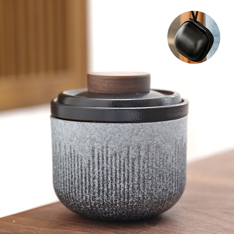 Set ceramic de ceai pentru călătorii, cu o ceainică și două cești, design în dungi, stil japonez, mini, portabil pentru exterior