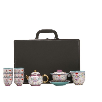 Set de ceai emailat din ceramică, 2025, stil chinezesc cultural și creativ, cadou de lux în cutie