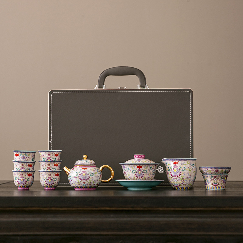 Set de ceai emailat din ceramică, 2025, stil chinezesc cultural și creativ, cadou de lux în cutie
