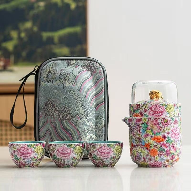 Set de ceai emailat din ceramică, 2025, stil chinezesc cultural și creativ, cadou de lux în cutie