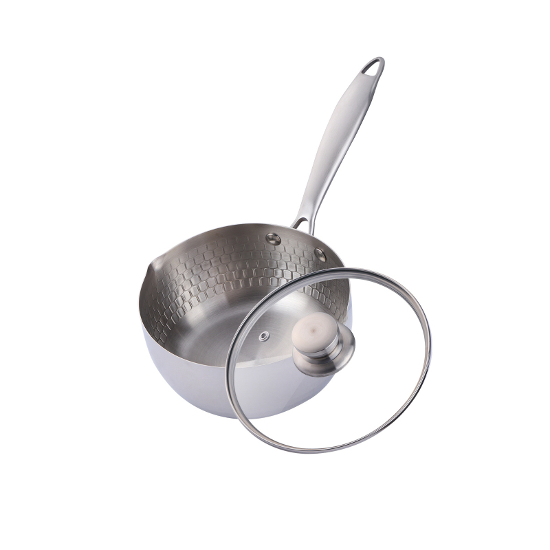 Oală din oțel inoxidabil 304, cu mâner unic, pentru supe, paste și hrană pentru copii, capacitate 1,1–2 L, capac din sticlă temperată
