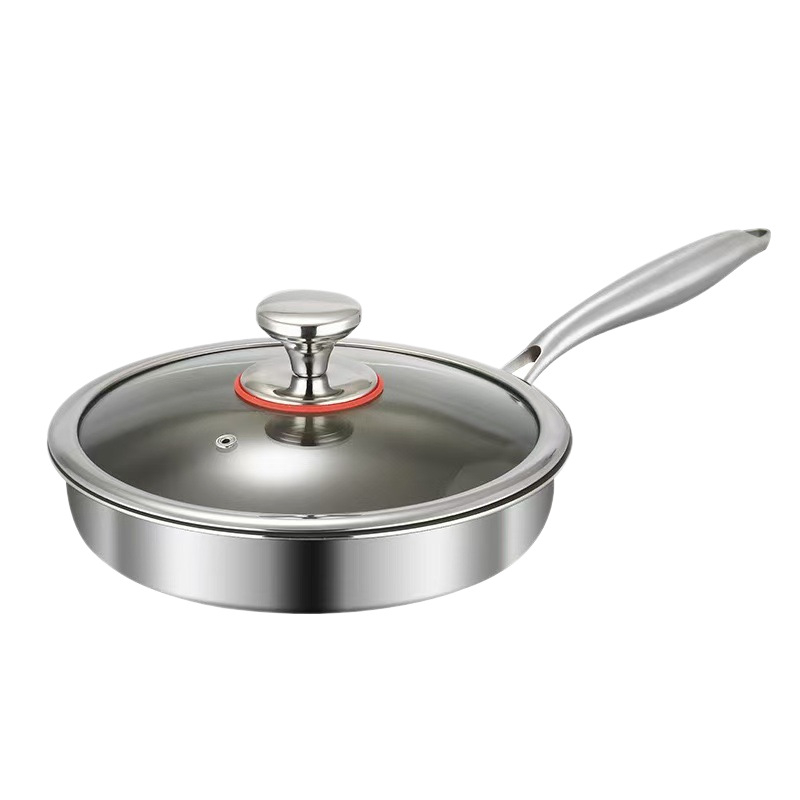 Tigaie din oțel inoxidabil 316L, fără strat, antiaderentă, fund plat, compatibilă cu plitele cu inducție și aragazuri, pentru uz comercial