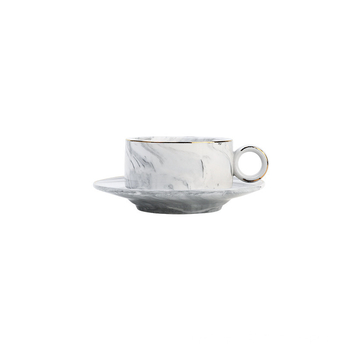 Set mini de cești de cafea și farfurie din porțelan, stil nordic, model marmură, design elegant