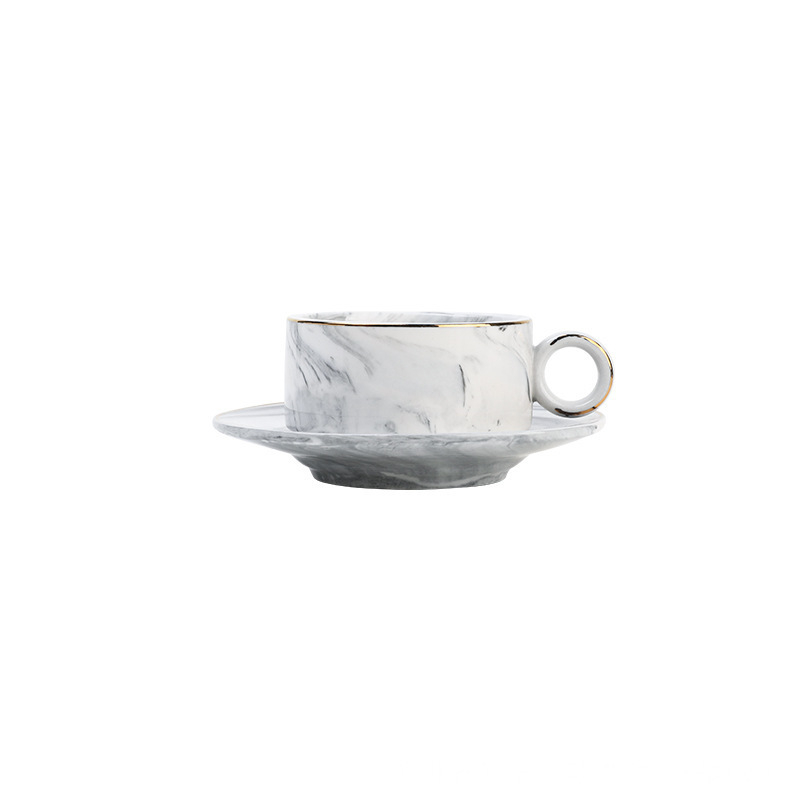 Set mini de cești de cafea și farfurie din porțelan, stil nordic, model marmură, design elegant