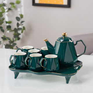 Set Gongfu de ceai din porțelan, glazură verde și aur pictat manual, include tavă de ceai, cutie cadou portabilă pentru călătorii, pentru 3-5 persoane, capacitate 260-1350 ml