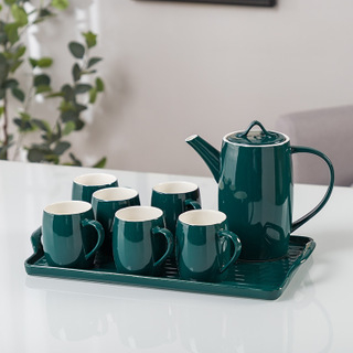 Set Gongfu de ceai din porțelan, glazură verde și aur pictat manual, include tavă de ceai, cutie cadou portabilă pentru călătorii, pentru 3-5 persoane, capacitate 260-1350 ml