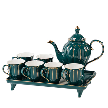 Set Gongfu de ceai din porțelan, glazură verde și aur pictat manual, include tavă de ceai, cutie cadou portabilă pentru călătorii, pentru 3-5 persoane, capacitate 260-1350 ml