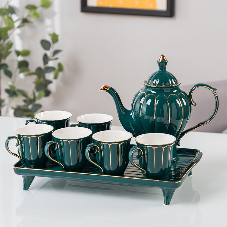 Set Gongfu de ceai din porțelan, glazură verde și aur pictat manual, include tavă de ceai, cutie cadou portabilă pentru călătorii, pentru 3-5 persoane, capacitate 260-1350 ml