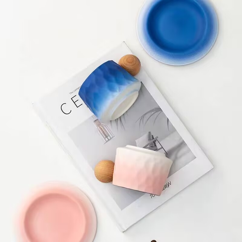 Set ceramic cești și farfurioară pentru birou – stil vintage minimalist, pentru cafea și ceai de după-amiază