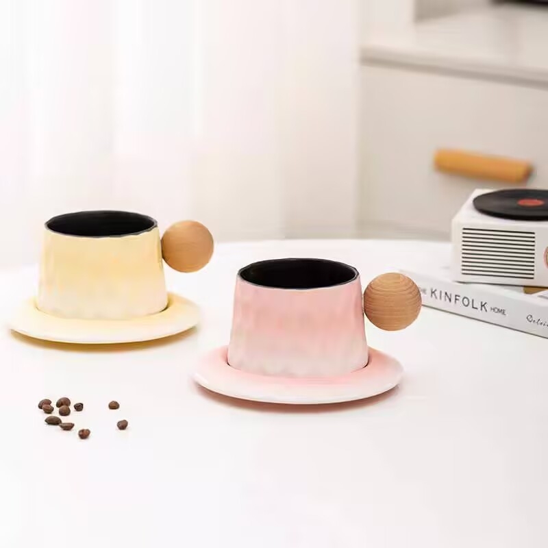 Set ceramic cești și farfurioară pentru birou – stil vintage minimalist, pentru cafea și ceai de după-amiază