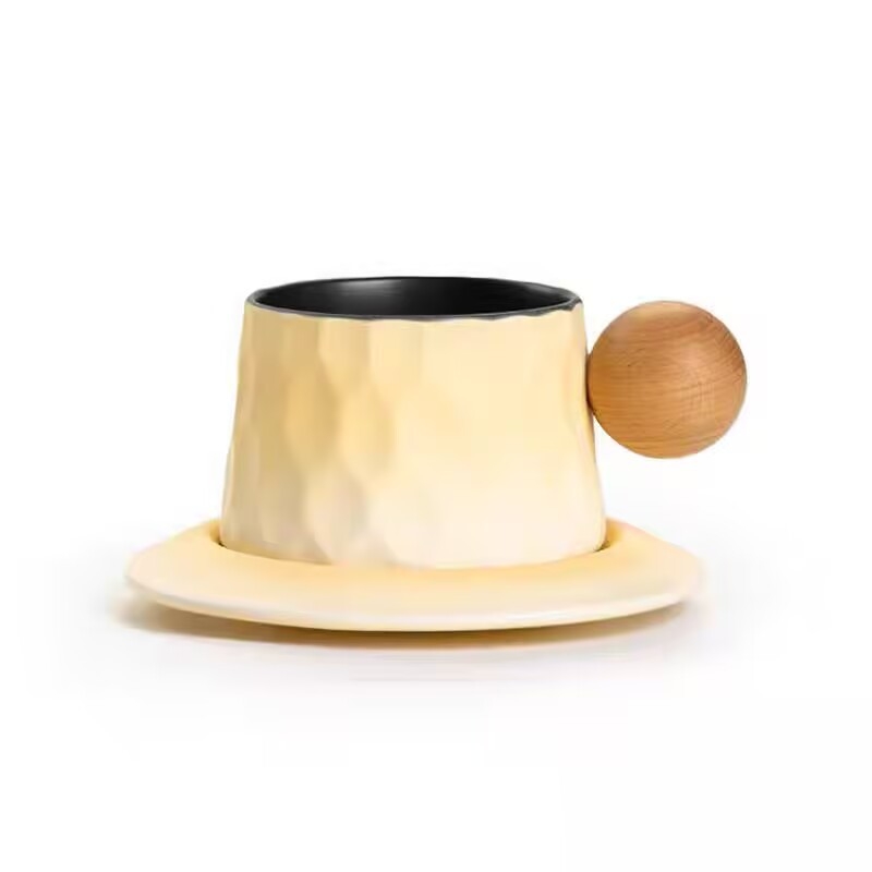 Set ceramic cești și farfurioară pentru birou – stil vintage minimalist, pentru cafea și ceai de după-amiază
