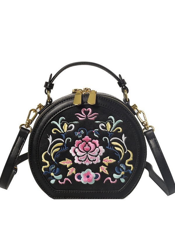Ženska torba s izvezenim uzorkom u Guofeng stilu, okrugla mala torba za nošenje preko ramena ili crossbody