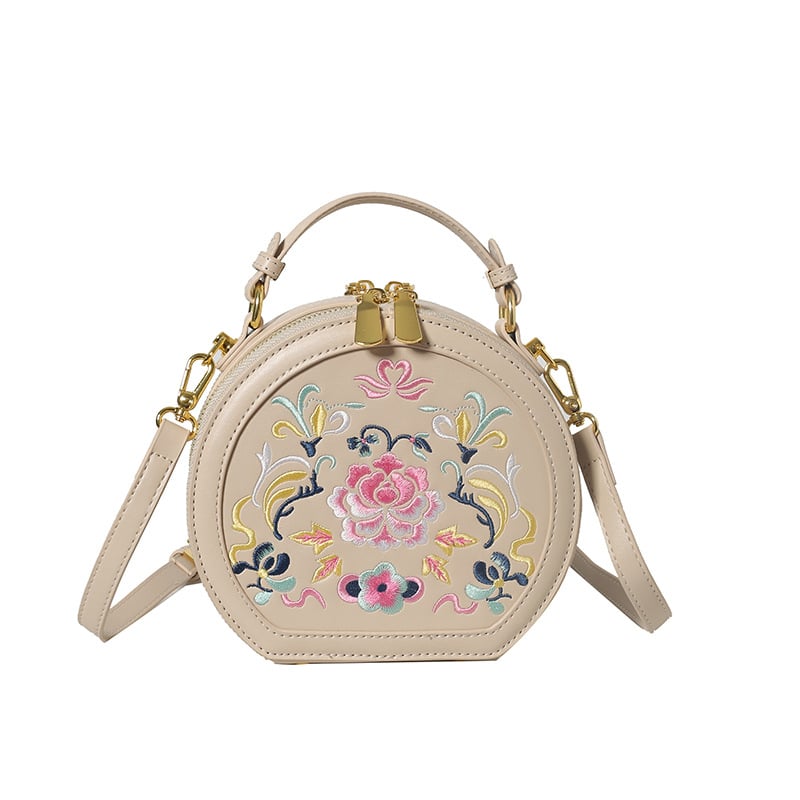 Ženska torba s izvezenim uzorkom u Guofeng stilu, okrugla mala torba za nošenje preko ramena ili crossbody