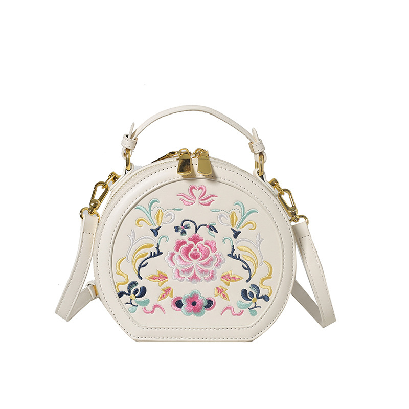 Ženska torba s izvezenim uzorkom u Guofeng stilu, okrugla mala torba za nošenje preko ramena ili crossbody