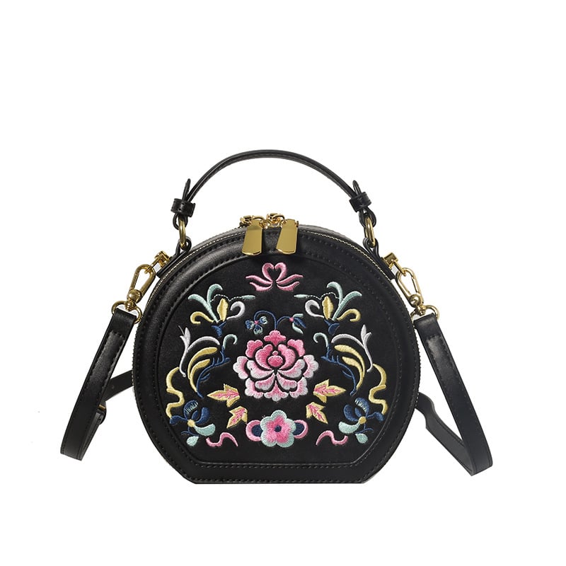 Ženska torba s izvezenim uzorkom u Guofeng stilu, okrugla mala torba za nošenje preko ramena ili crossbody