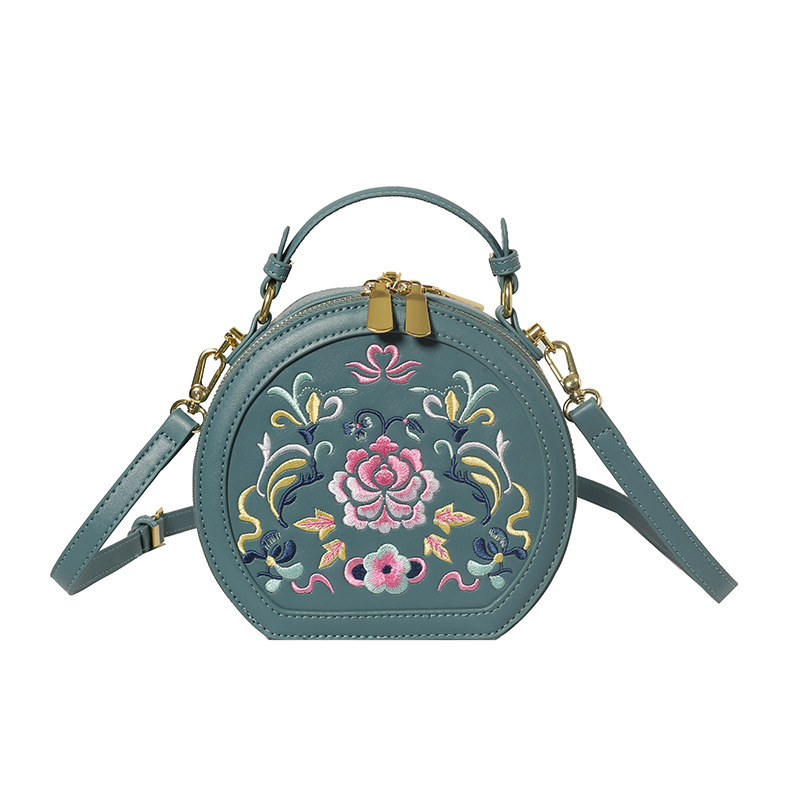 Ženska torba s izvezenim uzorkom u Guofeng stilu, okrugla mala torba za nošenje preko ramena ili crossbody