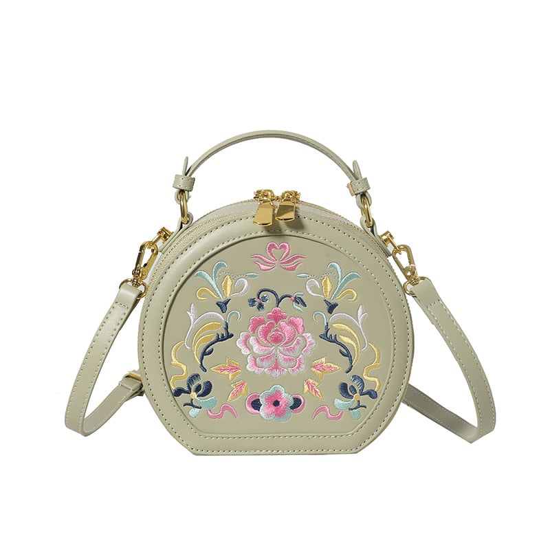Ženska torba s izvezenim uzorkom u Guofeng stilu, okrugla mala torba za nošenje preko ramena ili crossbody