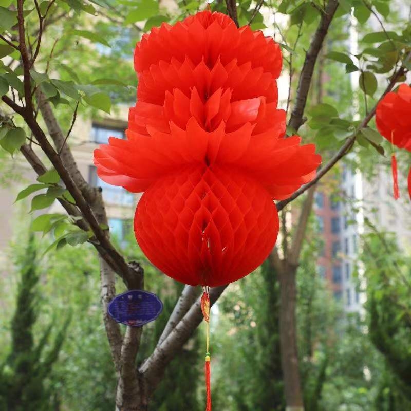 Felinar pliabil din plastic-papier, cu motiv de bogăție și siguranță, pentru decoruri de Anul Nou și Festivalul Primăverii