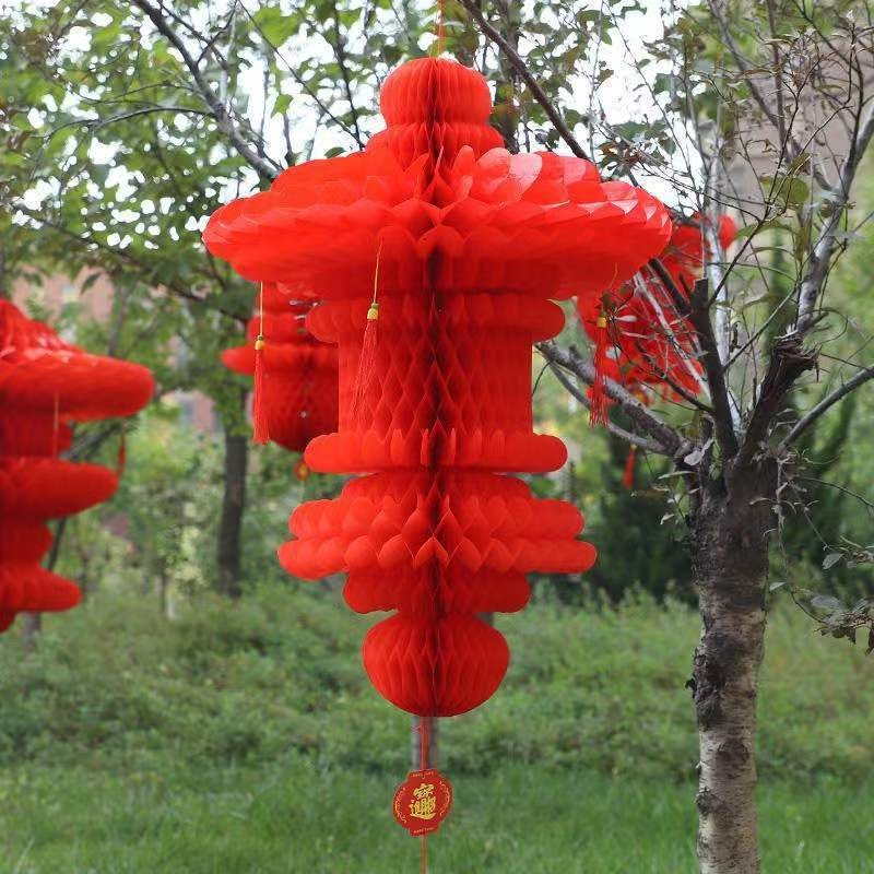 Felinar pliabil din plastic-papier, cu motiv de bogăție și siguranță, pentru decoruri de Anul Nou și Festivalul Primăverii