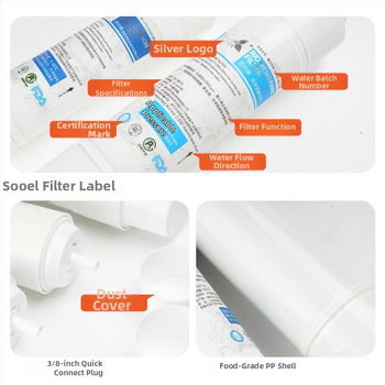 Sooel filtru de apă comercial, 11 inchi, stil coreean, conexiune rapidă, set cartușe: cărbune activ T33 mare, PP bumbac și filtru T33 frontal mic
