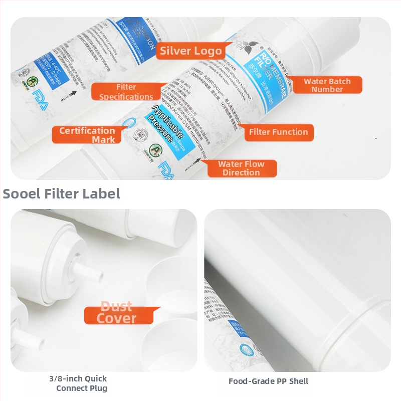 Sooel filtru de apă comercial, 11 inchi, stil coreean, conexiune rapidă, set cartușe: cărbune activ T33 mare, PP bumbac și filtru T33 frontal mic
