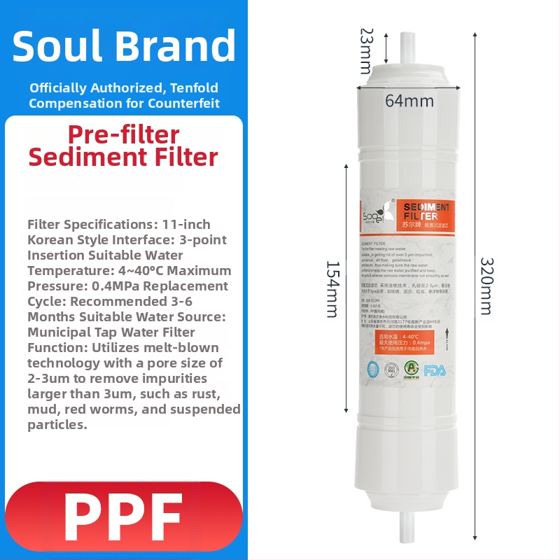 Sooel filtru de apă comercial, 11 inchi, stil coreean, conexiune rapidă, set cartușe: cărbune activ T33 mare, PP bumbac și filtru T33 frontal mic
