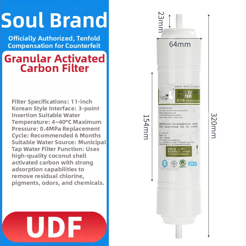 Sooel filtru de apă comercial, 11 inchi, stil coreean, conexiune rapidă, set cartușe: cărbune activ T33 mare, PP bumbac și filtru T33 frontal mic