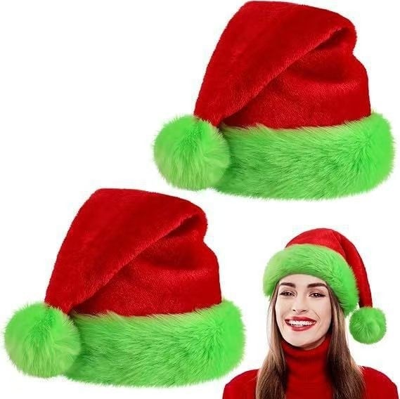 Pălărie de Crăciun din material textil, dublu strat, verde neon, cu accente decorative roșii