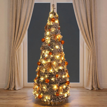 Brad de Crăciun în stil pagodă, pliabil și extensibil, cu lumini, acoperit de zăpadă, pentru decor interior și exterior, înălțime 180 cm