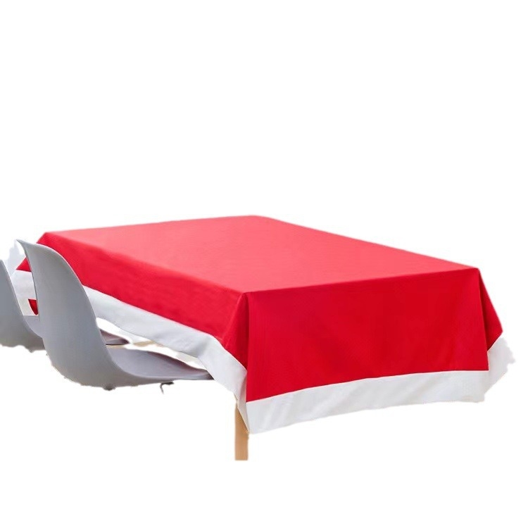 Față de masă de Crăciun, design cartoon, roșu, 132×208 cm, din țesătură nețesută