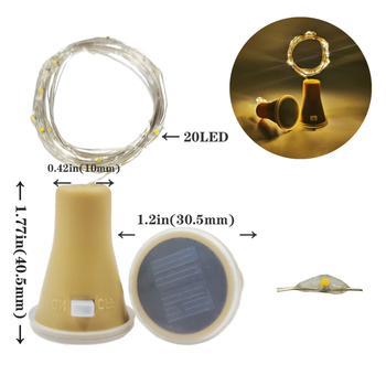 Lampa solară pentru dopul sticlei cu sârmă de cupru, 10 LED sau 20 LED, decor de Crăciun pentru sticla de vin roșu