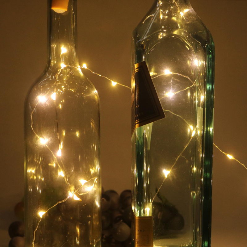 Lampa solară pentru dopul sticlei cu sârmă de cupru, 10 LED sau 20 LED, decor de Crăciun pentru sticla de vin roșu