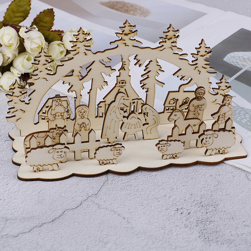 Ornament din lemn de Crăciun, decor rustic pentru birou, figurină 3D personalizată