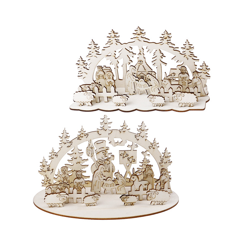 Ornament din lemn de Crăciun, decor rustic pentru birou, figurină 3D personalizată