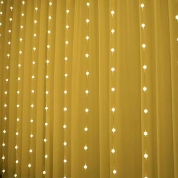 Şir LED pentru perdea de Crăciun, cu bile şi stele, decor pentru fereastră