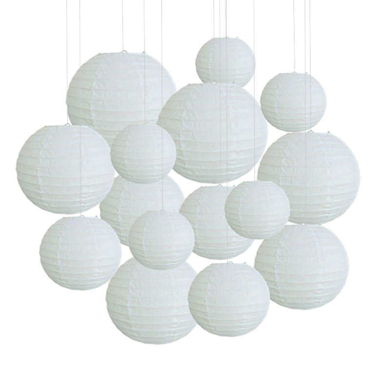 Felinar din hârtie albă, culoare uniformă, decorative pentru nunți și evenimente, formă rotundă, diametru 10-30 cm