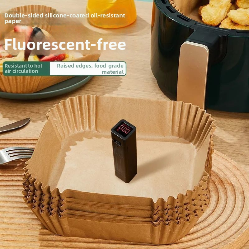 Tavă pătrată din hârtie pentru friteza cu aer, absorbantă de ulei, hârtie de copt cu acoperire din silicon