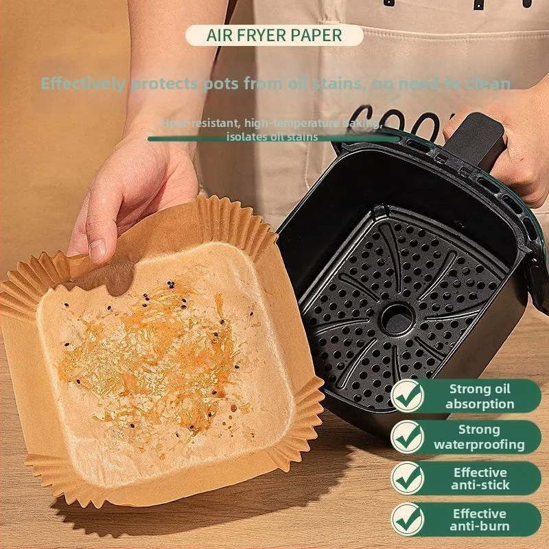 Tavă pătrată din hârtie pentru friteza cu aer, absorbantă de ulei, hârtie de copt cu acoperire din silicon