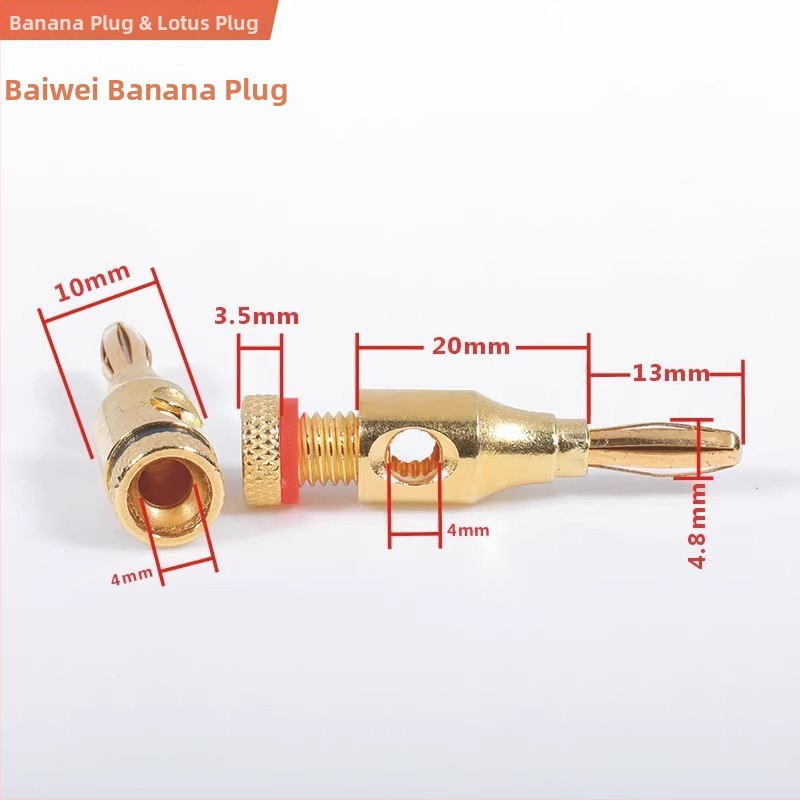 Banánový konektor z čistého medi pre kábel reproduktora, 4 mm zásuvný terminál, Hi‑Fi