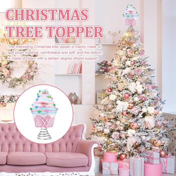 RZP Noul stil decor pastel pentru vârful bradului de Crăciun, ornament pastel, vârf roz cu cupcake